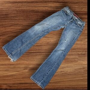 Bongo Low Rise 90s Embroidered Bootcut Denim Jeans